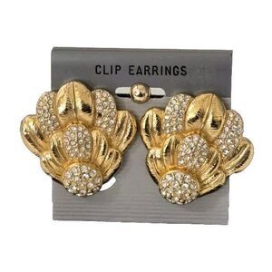 Vintage Swan Logo Signed Swarovski Clear Crystal Gold Tone Clip On Earrings